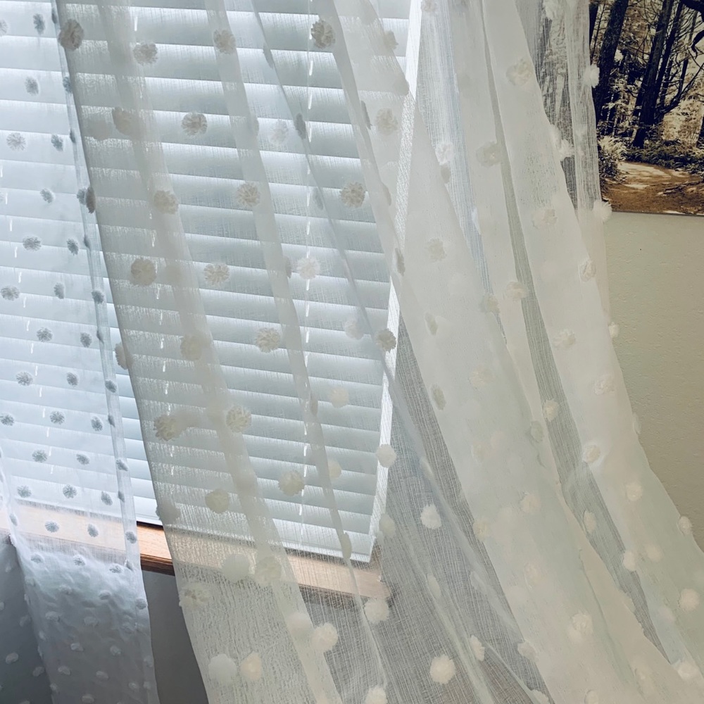 Sheer curtains panels standard length 84”. 4 panels total